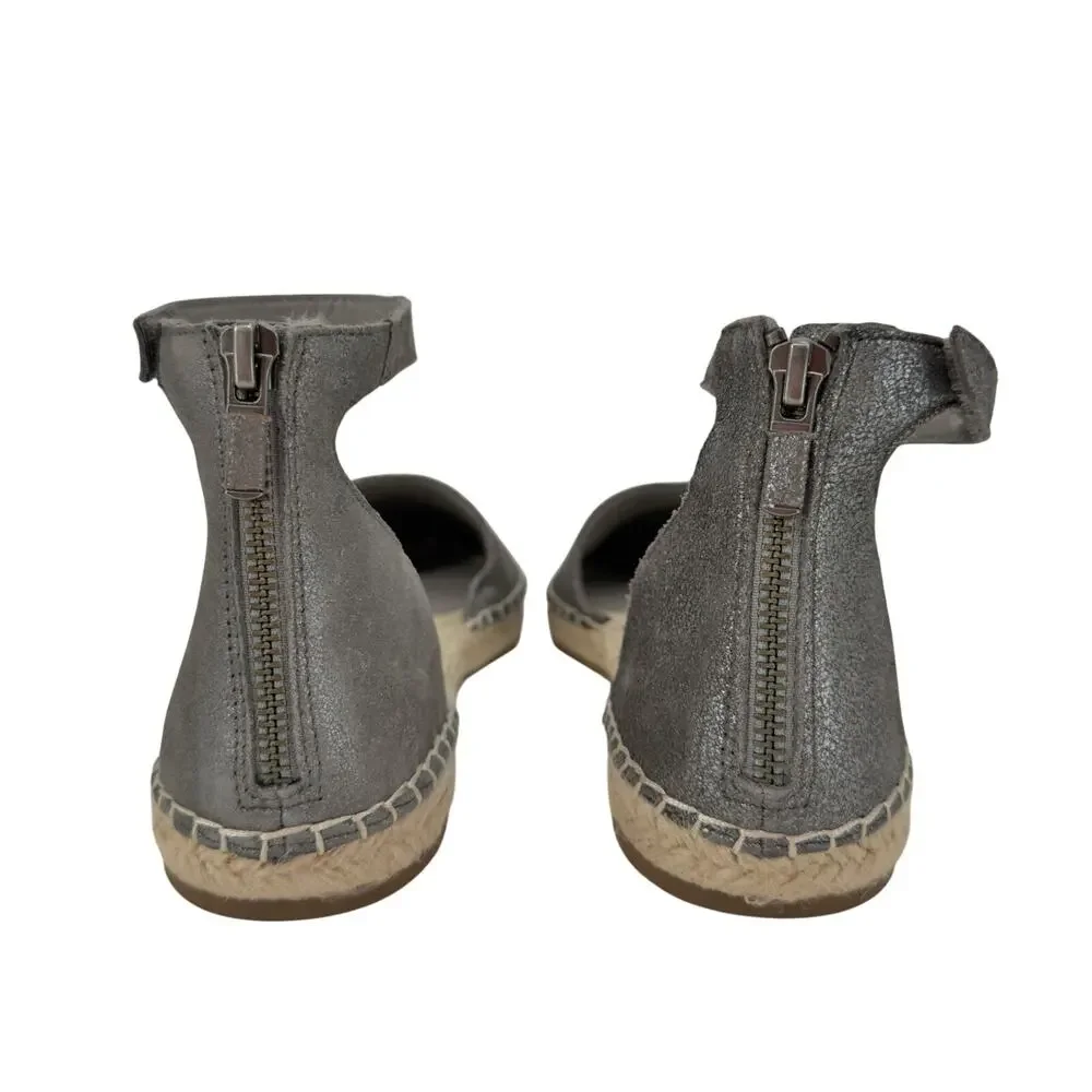 NEW Eileen Fisher Lala Espadrille Flats size 9 Gunmetal Silver Metallic Leather